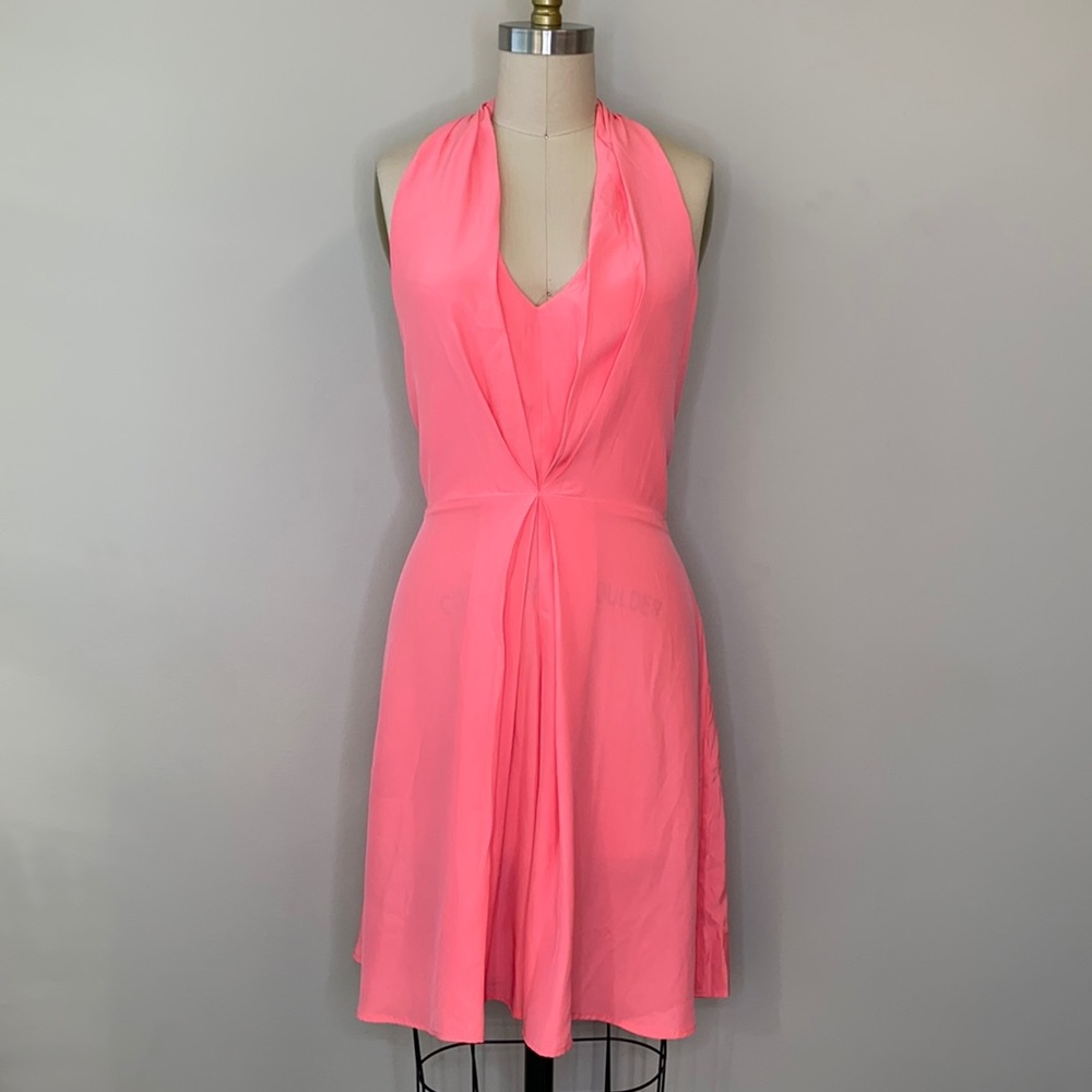Amanda Uprichard Coral Pleated Halter Dress